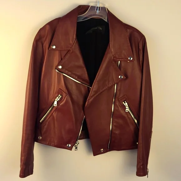 Reformation Biker Leather Jacket Berry/Burgundy - Picture 4 of 12